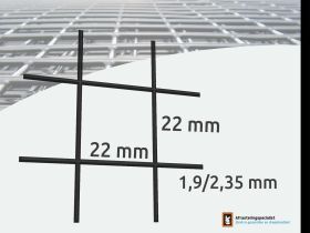 Draadmat 2x1m, 22x22x1,9/2,35mm gepoedercoat
